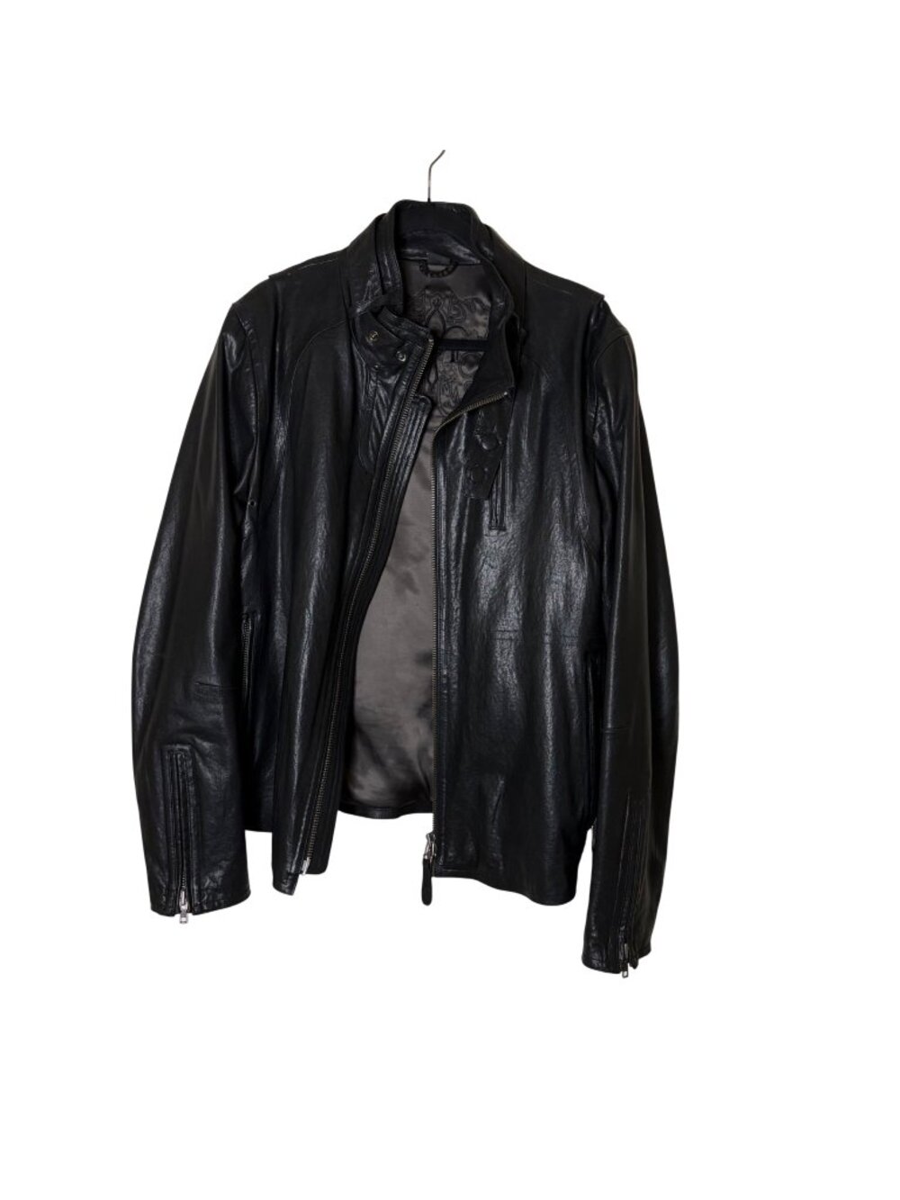 Mackage Men's 44 Black Genuine Lamb Leather Moto Motorcycle Jacket Biker Zip